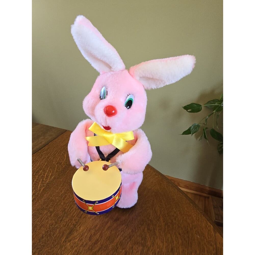 Vintage ALPS Korea Drummer Bunny Rabbit Tin Drum Battery Robot Toy Not Working